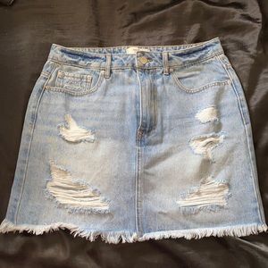 F21 Denim Distressed Skirt